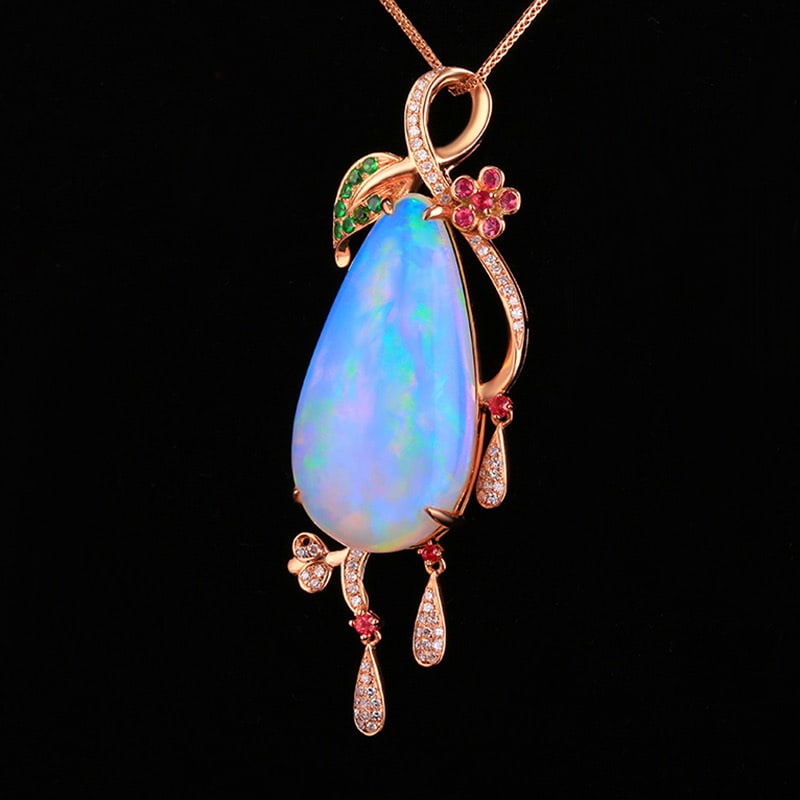 14k Gold 24.82 Ctw Natural Opal & Diamond Pendant( Without Chain ) - 3