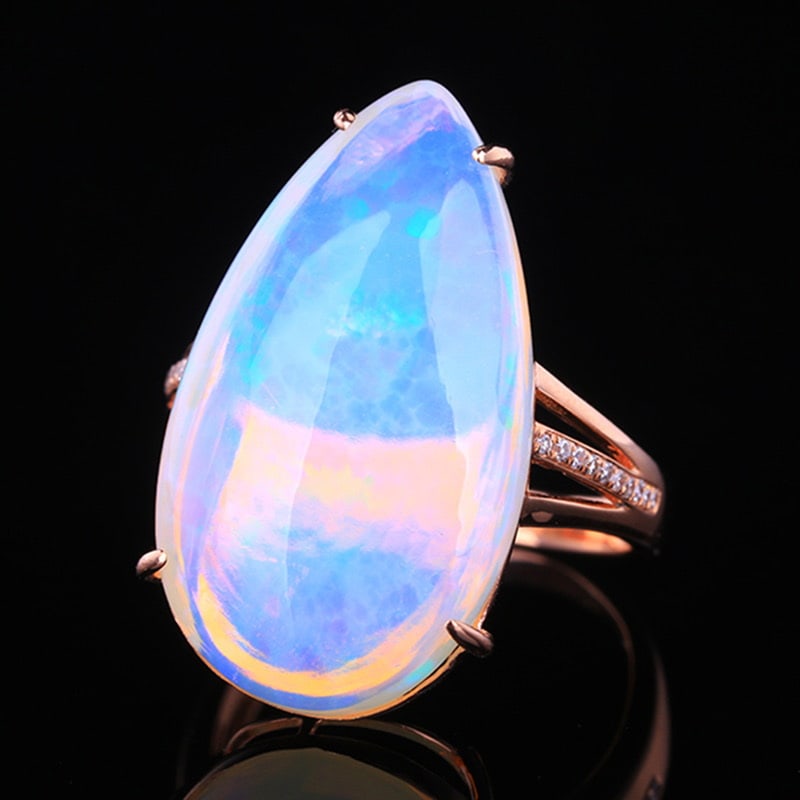 14k Gold 13.62 Ctw Natural Opal & Diamond Ring - 2