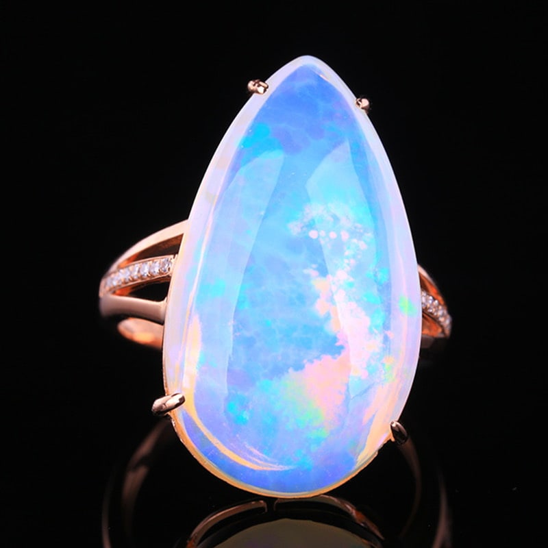 14k Gold 13.62 Ctw Natural Opal & Diamond Ring - 3