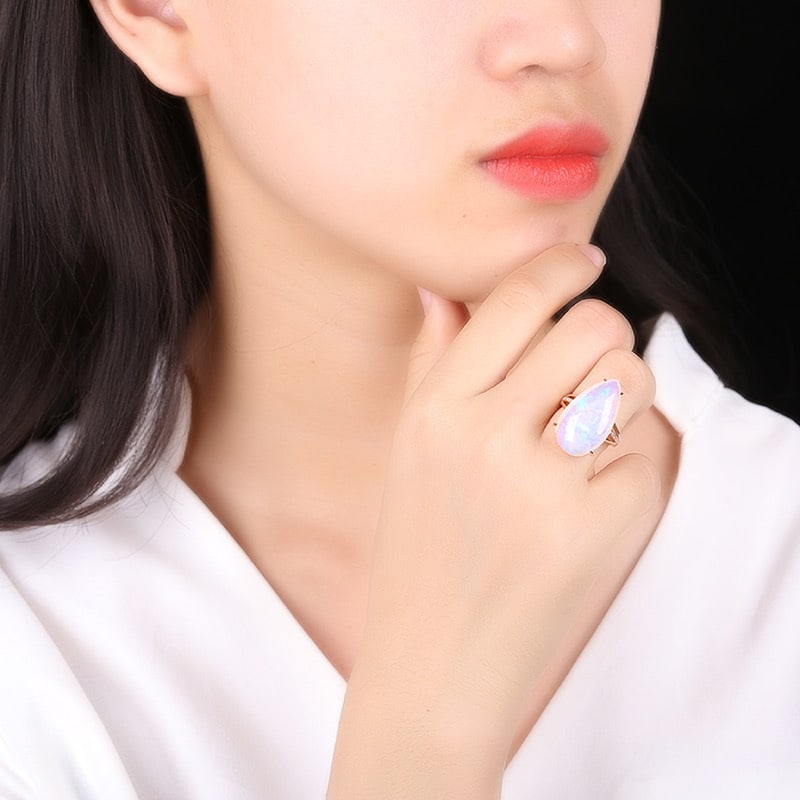 14k Gold 13.62 Ctw Natural Opal & Diamond Ring - 4