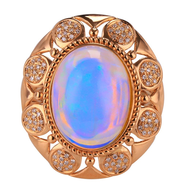14k Gold 7.26 Ctw Natural Opal & Diamond Ring - 2