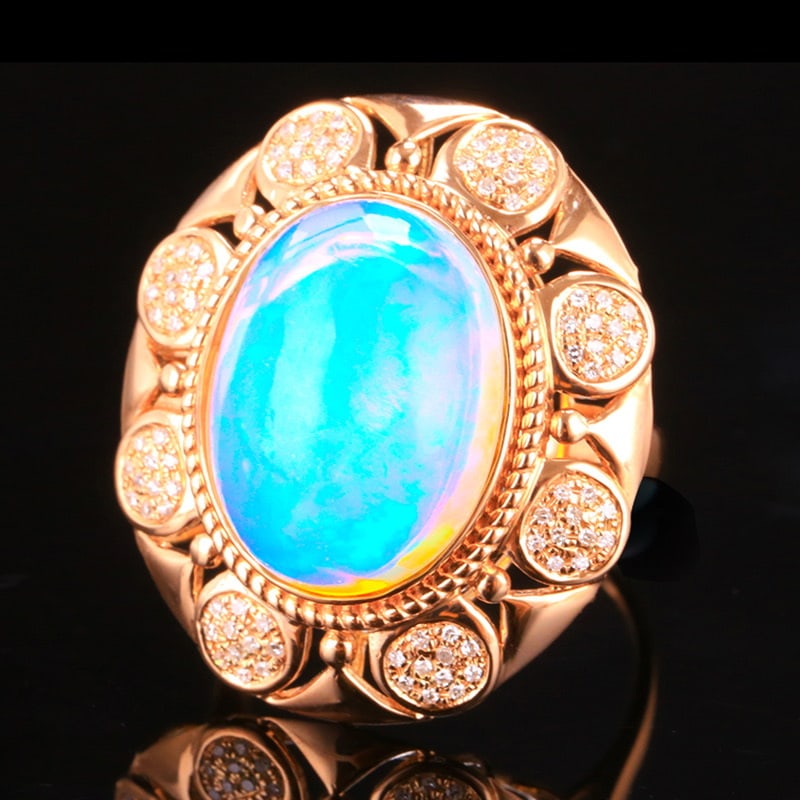 14k Gold 7.26 Ctw Natural Opal & Diamond Ring - 3