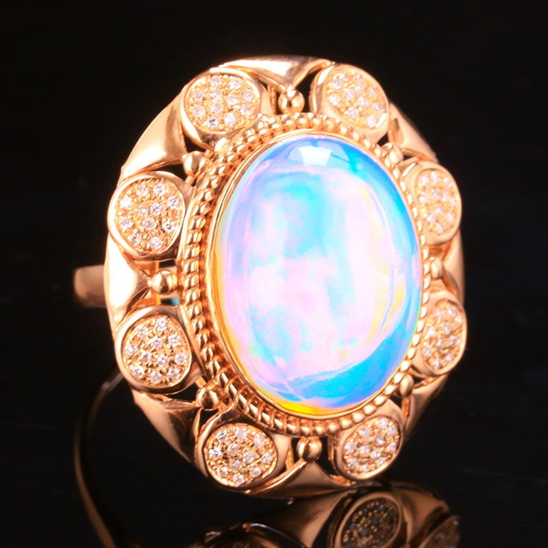 14k Gold 7.26 Ctw Natural Opal & Diamond Ring - 4