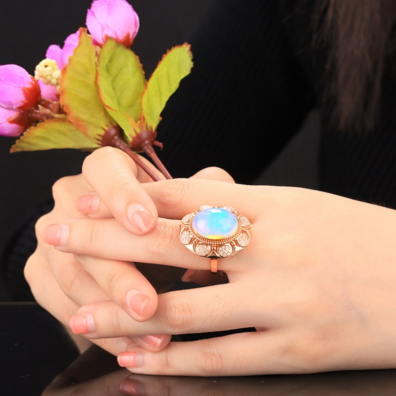 14k Gold 7.26 Ctw Natural Opal & Diamond Ring - 5