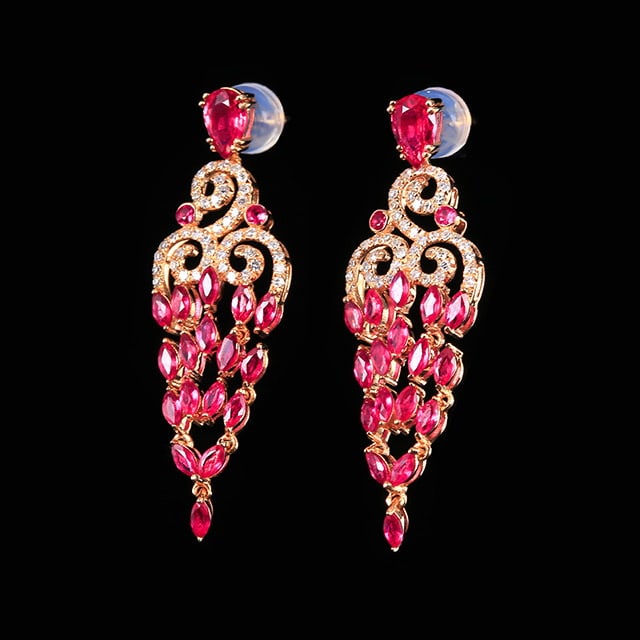 14k Gold 2.09 Ctw Natural Ruby & Diamond Earrings - 3