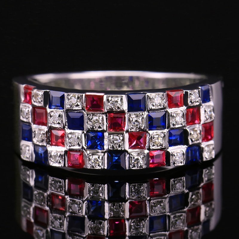 14k Gold 2.11 Ctw Natural Ruby & Sapphire & Diamond Ring: Ref:231020033 // gold content:14k gold // ring size:7. 25us // // main gemstone:ruby & sapphire // shape:square // carat weight:2ct // color:color // treatment:natural // // adjacent gemstone 2 :