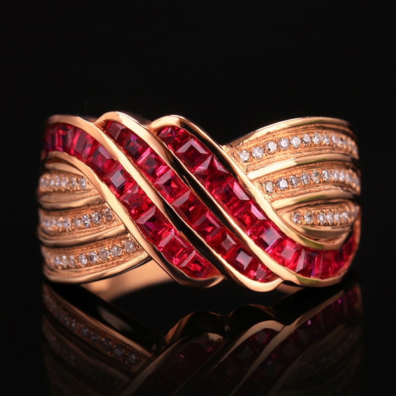 14k Gold 1.50 Ctw Natural Ruby & Diamond Ring: Ref:231020035 // gold content:14k gold // ring size:7. 25us // // main gemstone:ruby // shape:square // carat weight:1. 30ct // color:red // treatment:natural // // adjacent gemstone 2 : diamond //