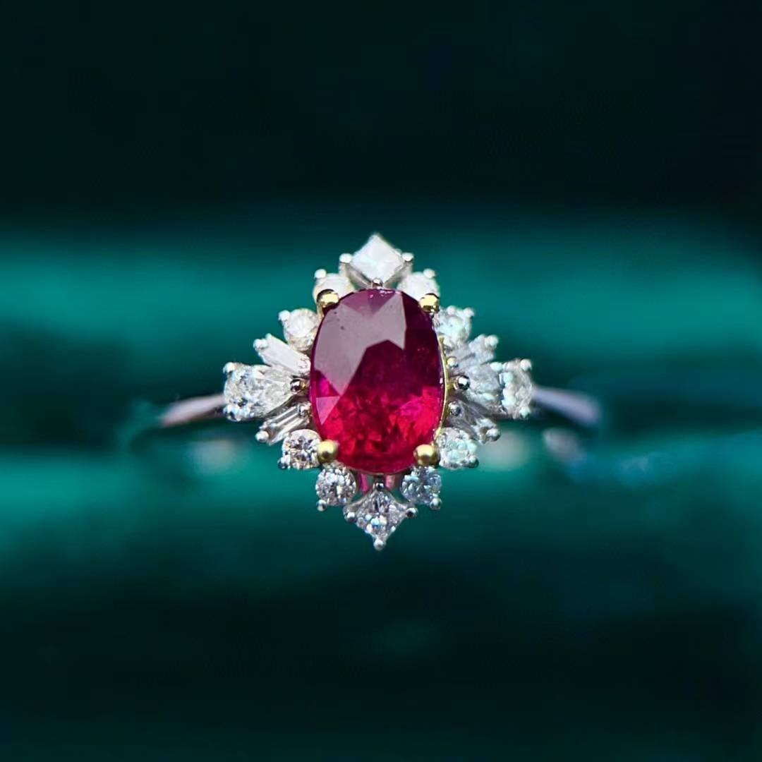 14k Gold 1.41 Ctw Natural Tourmaline & Diamond Ring: Ref:231020050 // gold content:14k gold // ring size:7. 25us // // main gemstone:tourmaline // shape:oval // carat weight:1. 1ct // color:red // treatment:natural // // adjacent gemstone 2 : diamond