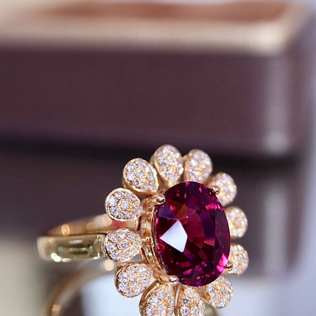 14k Gold 3.31 Ct Natural Garnet & Diamond Ring - 2