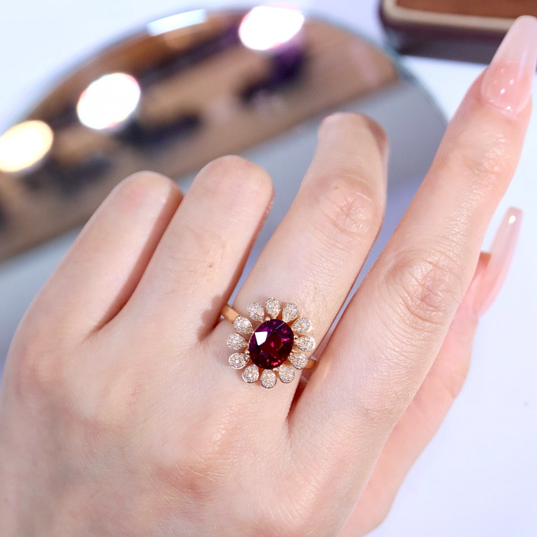 14k Gold 3.31 Ct Natural Garnet & Diamond Ring - 3