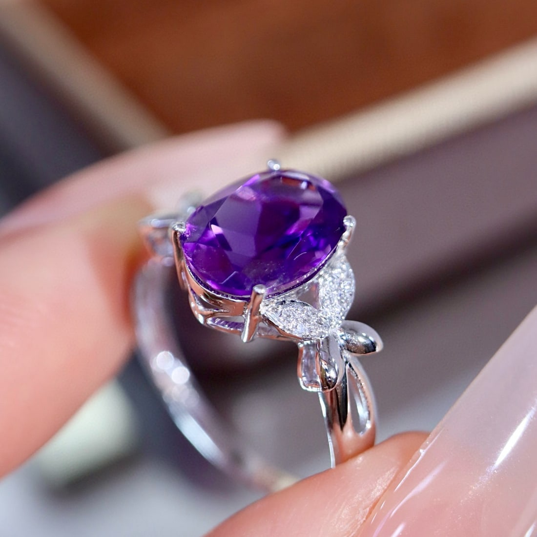 14k Gold 2.43 Ctw Natural Amethyst & Diamond Ring - 6