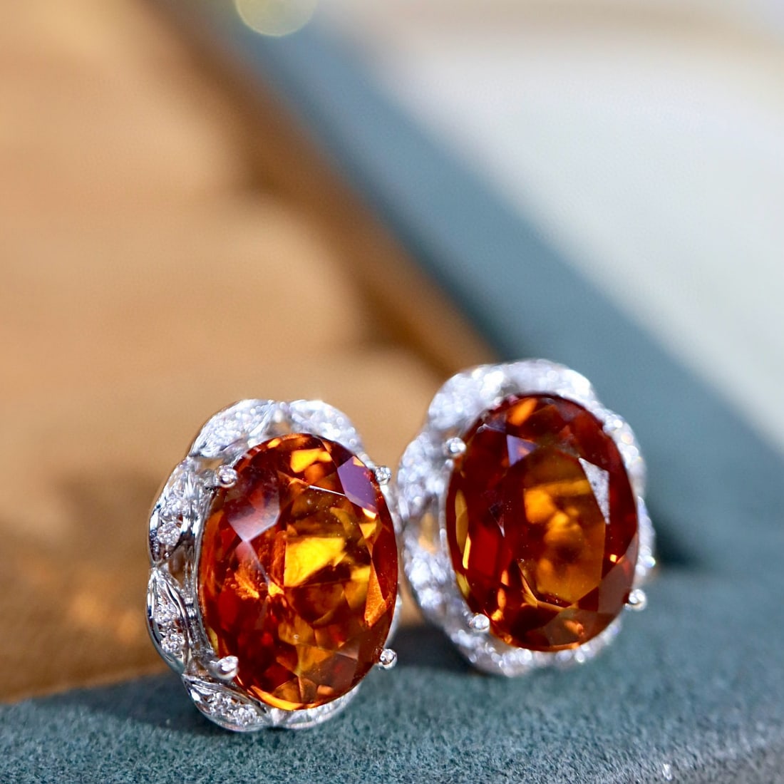 14k Gold 3.78 Ctw Natural Citrine & Diamond Earrings - 2