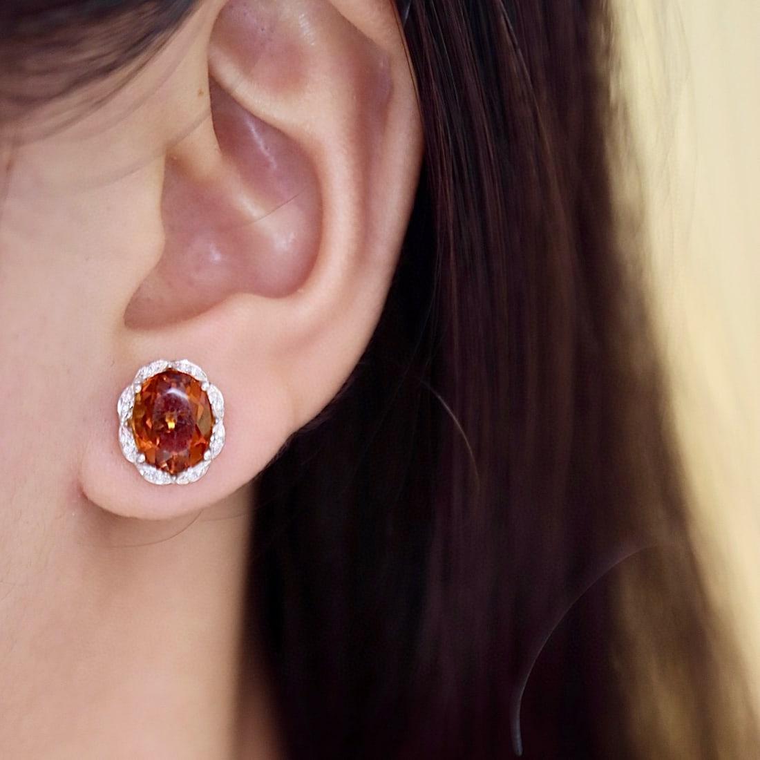 14k Gold 3.78 Ctw Natural Citrine & Diamond Earrings - 5
