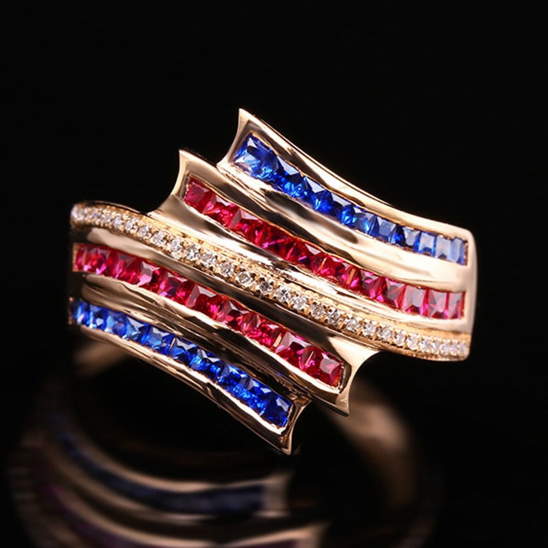 14k Gold 1.59 Ctw Natural Ruby & Sapphire & Diamond Ring (1 of 5)