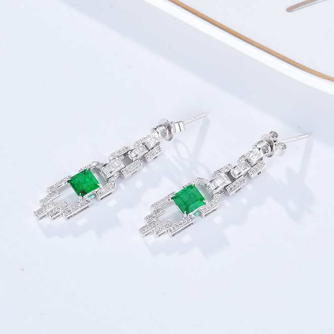 14k Gold 1.85 Ctw Vivid Green Natural Emerald & Diamond Earrings - 3