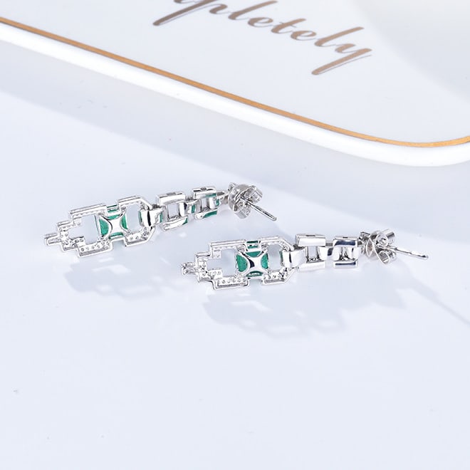 14k Gold 1.85 Ctw Vivid Green Natural Emerald & Diamond Earrings - 4