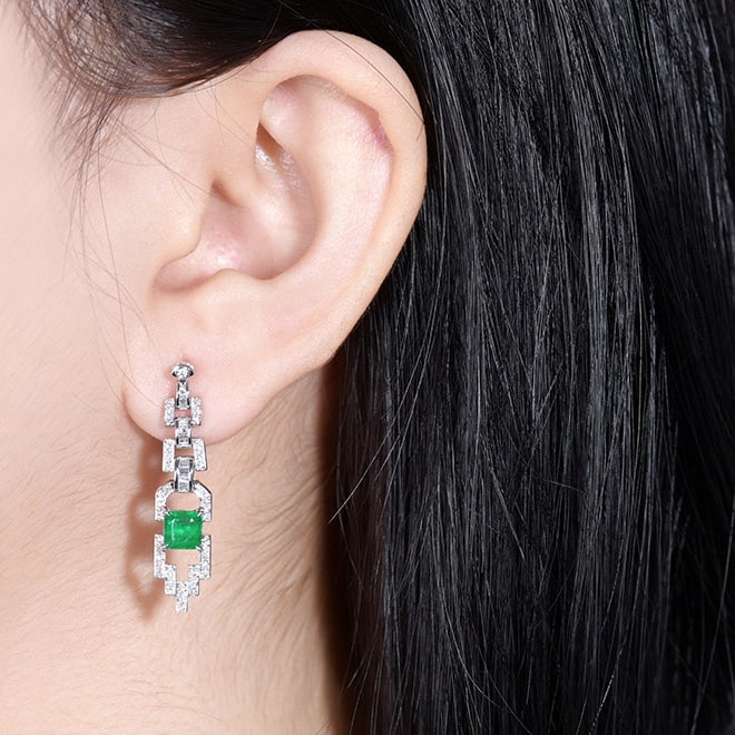 14k Gold 1.85 Ctw Vivid Green Natural Emerald & Diamond Earrings - 5
