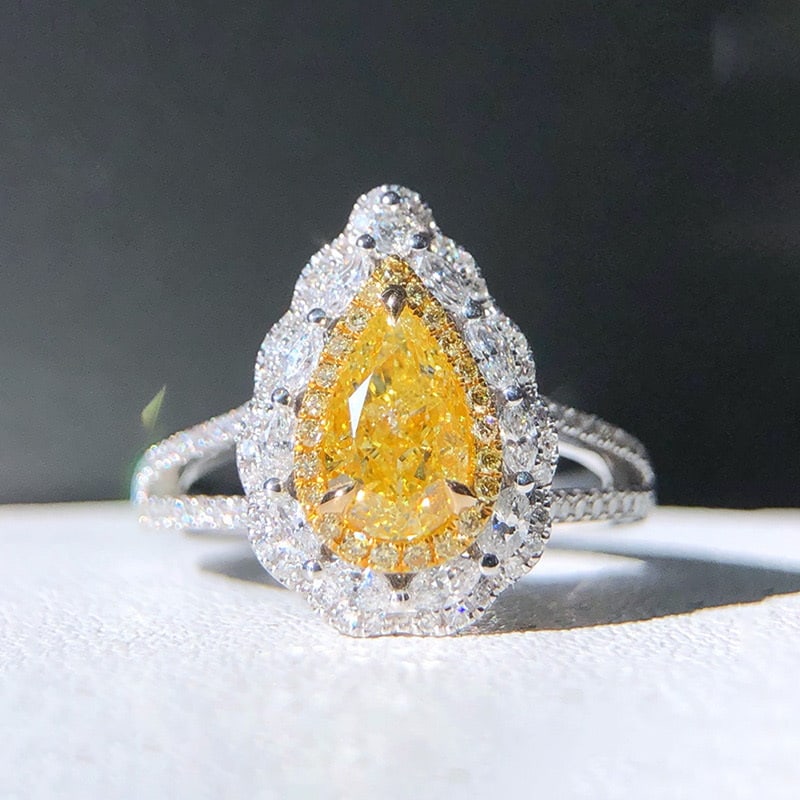 14k Gold 1.00 Ct Natural Yellow Diamond & Diamond Ring/pendant( Without Chain ): Ref:231020080 // gold content:14k gold // ring size:7. 25us // // main gemstone:yellow diamond // shape:pear // carat weight:1. 00ct // color:yellow // treatment:natural // // adjacent gemstone 2 :
