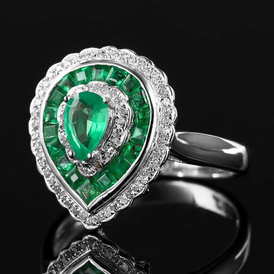 14k Gold 1.15 Ctw Vivid Green Natural Emerald & Diamond Ring - 2