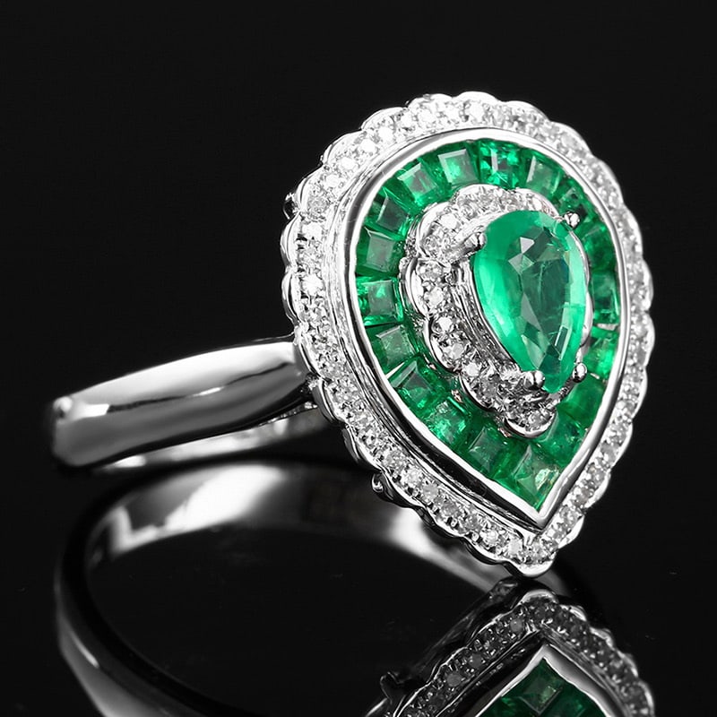 14k Gold 1.15 Ctw Vivid Green Natural Emerald & Diamond Ring - 4
