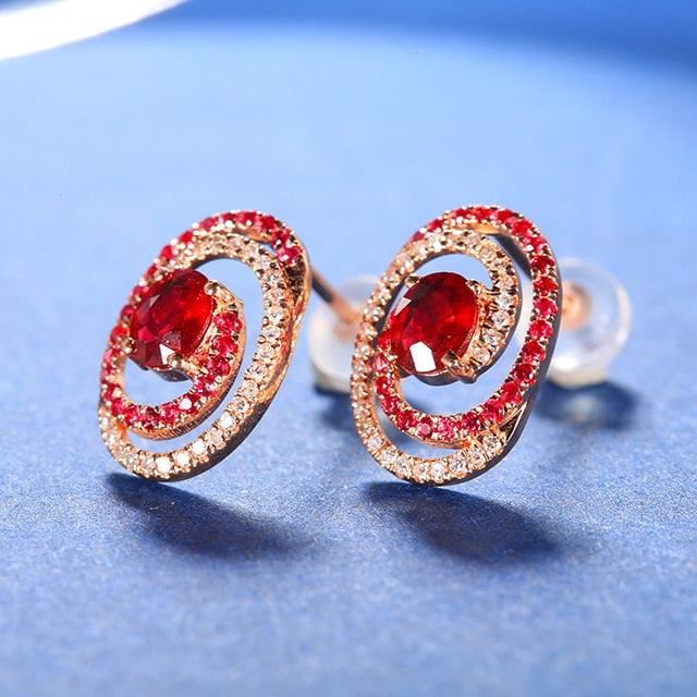 14k Gold 1.20 Ctw Natural Ruby & Diamond Earrings - 3