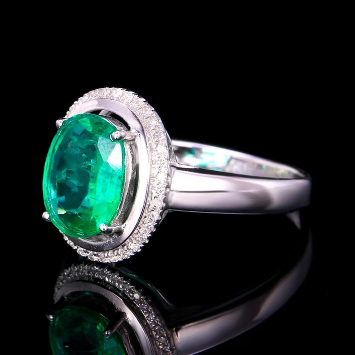 14k Gold 1.61 Ctw Vivid Green Natural Emerald & Diamond Ring - 2