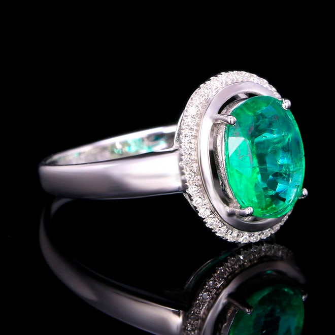 14k Gold 1.61 Ctw Vivid Green Natural Emerald & Diamond Ring - 3