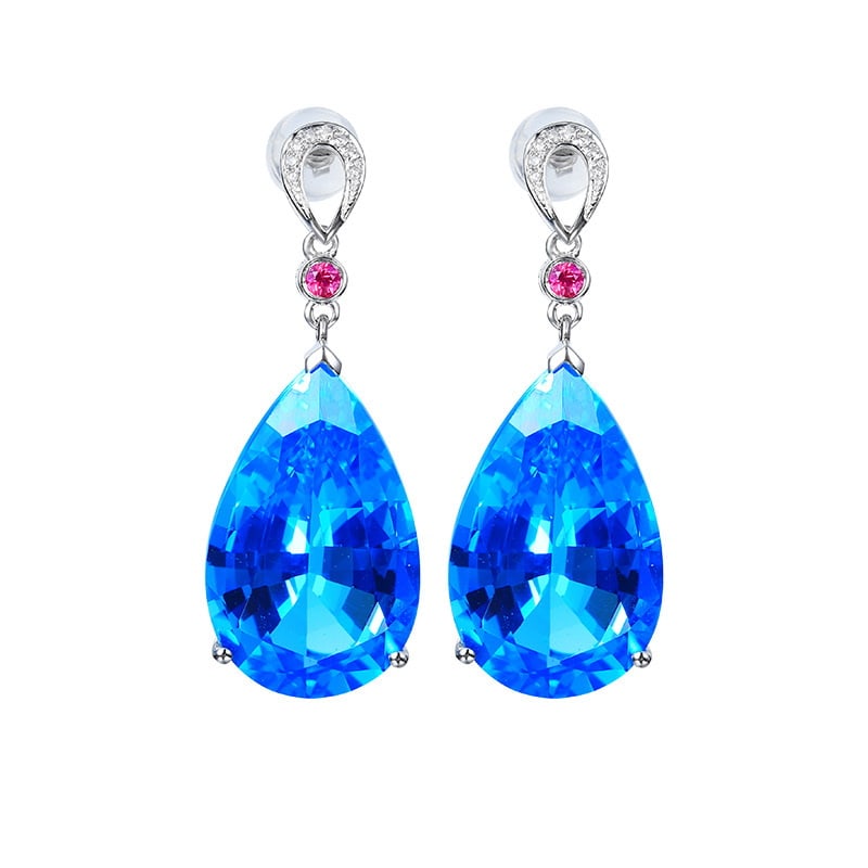 14k Gold 22.43 Ct Natural Topaz & Diamond & Ruby Earrings - 2