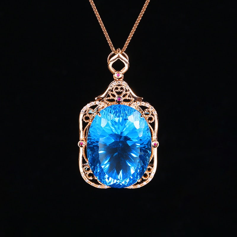 14k Gold 31.39 Ct Natural Topaz & Diamond & Ruby Pendant( Without Chain ) (1 of 5)