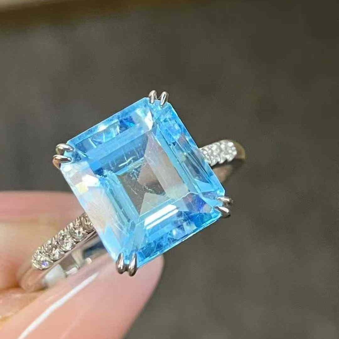 14k Gold 3.95 Ct Natural Aquamarine & Diamond Ring - 2