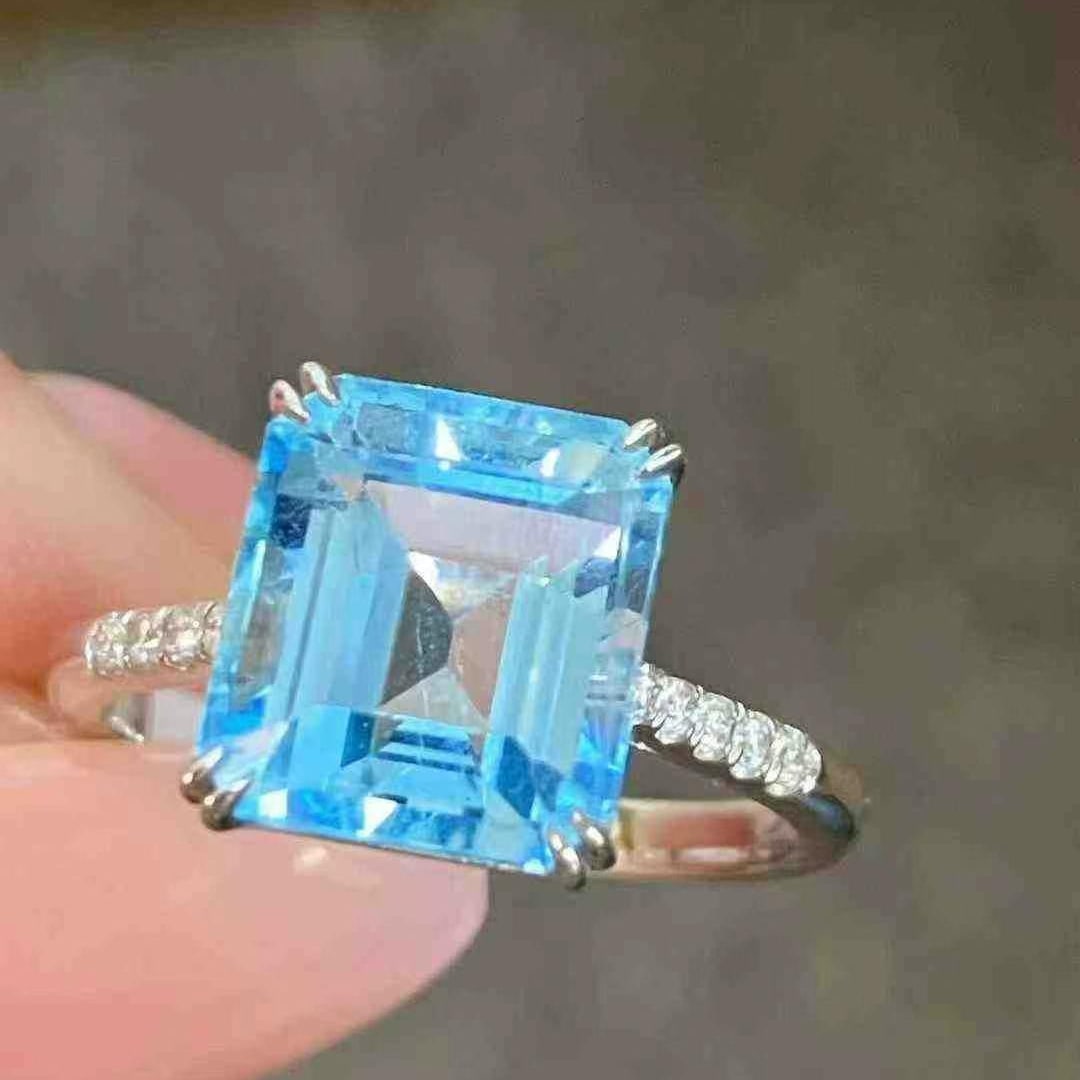 14k Gold 3.95 Ct Natural Aquamarine & Diamond Ring - 4