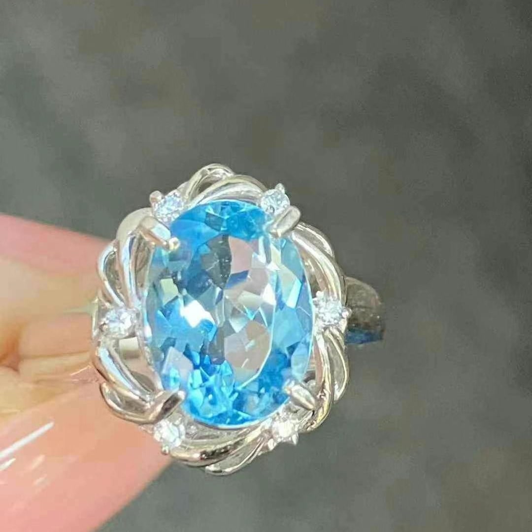 14k Gold 1.90 Ctw Natural Aquamarine & Diamond Ring - 2