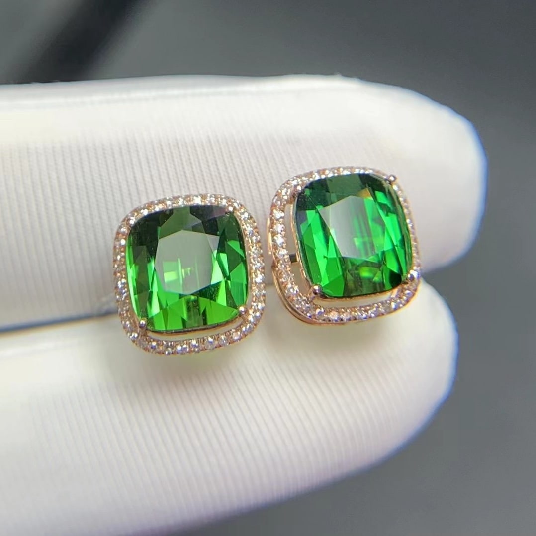 14k Gold 5.2 Ct Natural Tourmaline & Diamond Earrings - 2