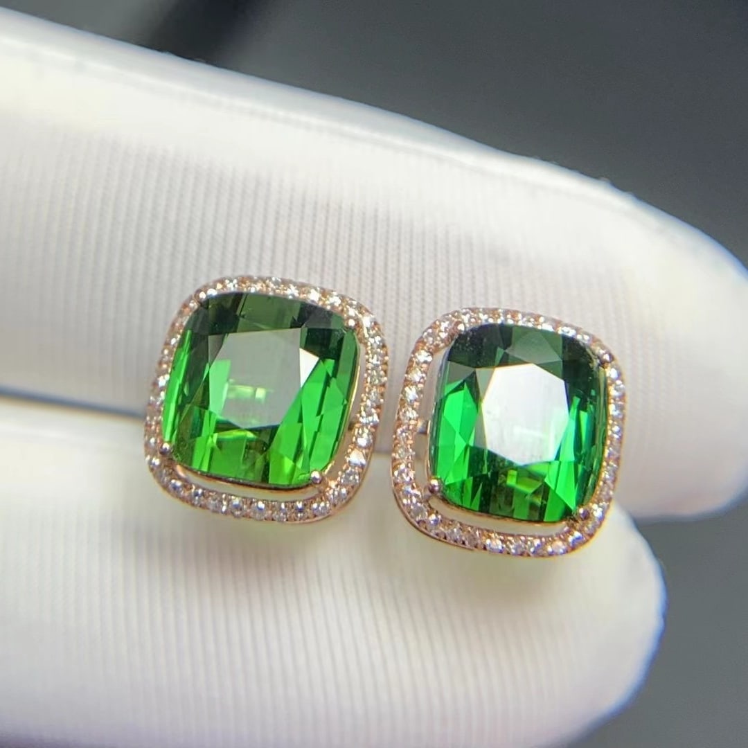 14k Gold 5.2 Ct Natural Tourmaline & Diamond Earrings - 3