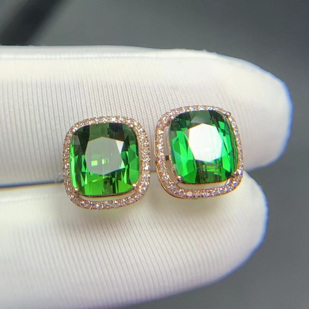 14k Gold 5.2 Ct Natural Tourmaline & Diamond Earrings - 5