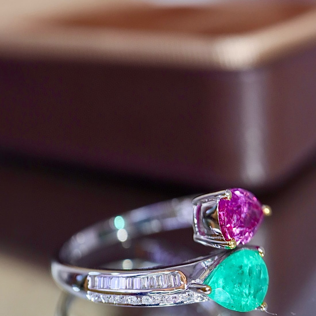 14k Gold 1.86 Ctw Natural Emerald & Sapphire & Diamond & Toi Et Moi Ring - 5