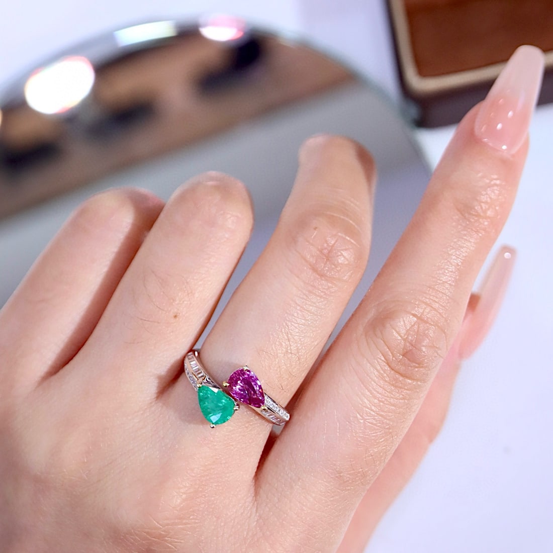 14k Gold 1.86 Ctw Natural Emerald & Sapphire & Diamond & Toi Et Moi Ring - 7