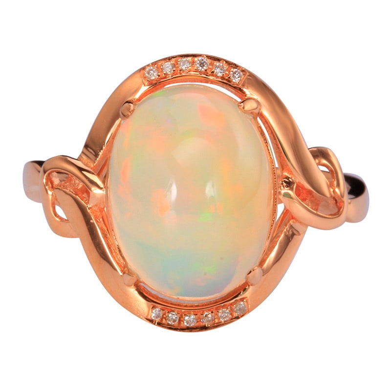 14k Gold 3.85 Ctw Natural Opal & Diamond Ring - 2