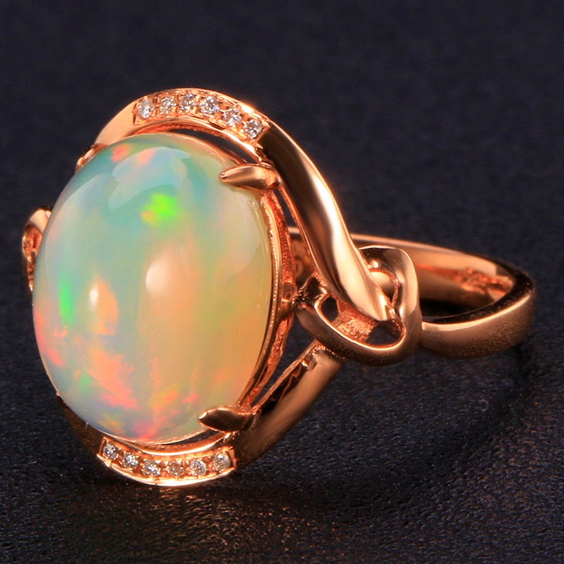 14k Gold 3.85 Ctw Natural Opal & Diamond Ring - 3