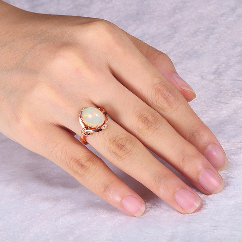 14k Gold 3.85 Ctw Natural Opal & Diamond Ring - 4
