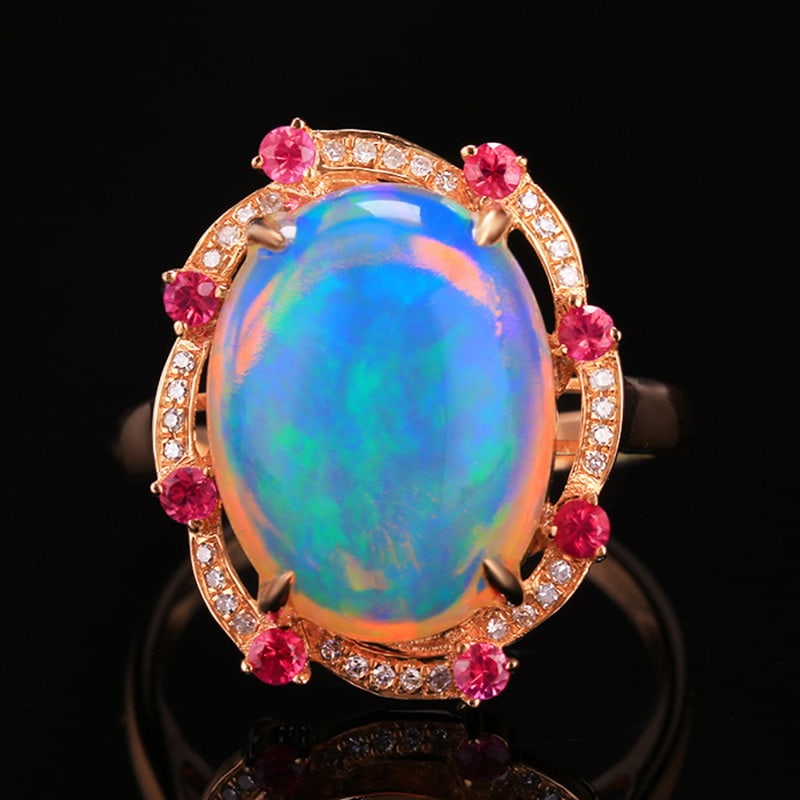 14k Gold 5.85 Ctw Natural Opal & Diamond Ring (1 of 5)
