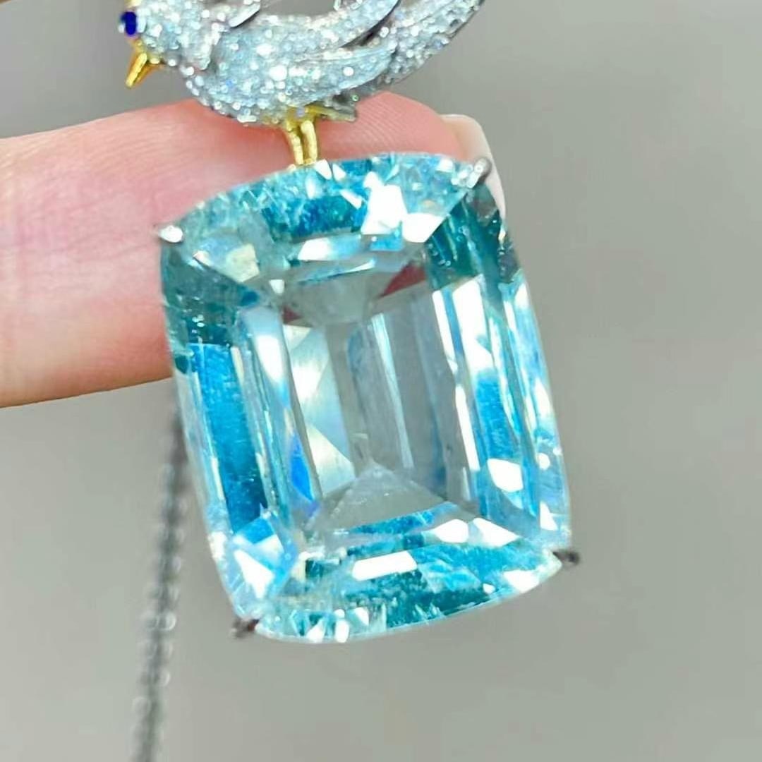 14k Gold 19 Ct Natural Aquamarine & Diamond Pendant( Without Chain ) - 3