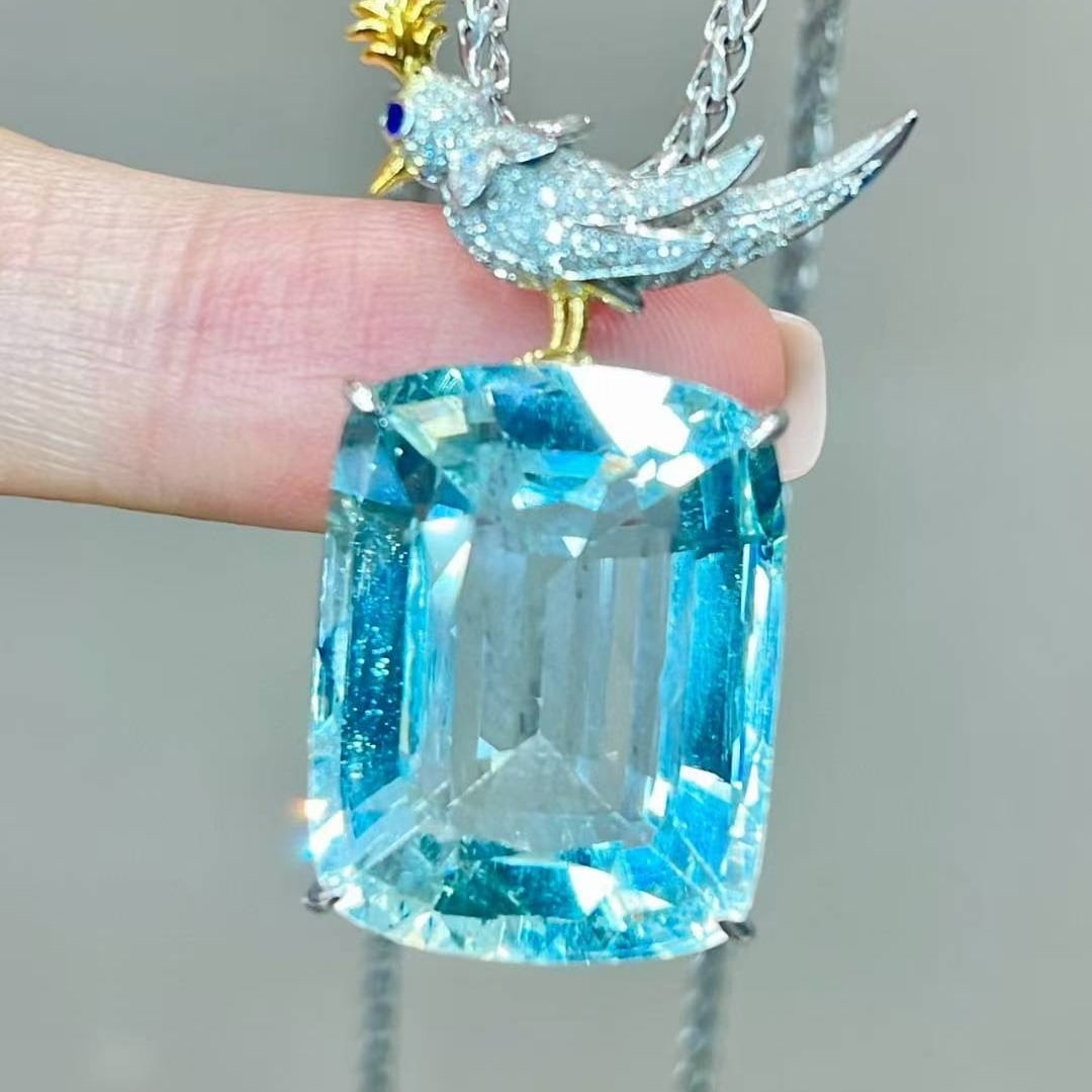 14k Gold 19 Ct Natural Aquamarine & Diamond Pendant( Without Chain ) - 5