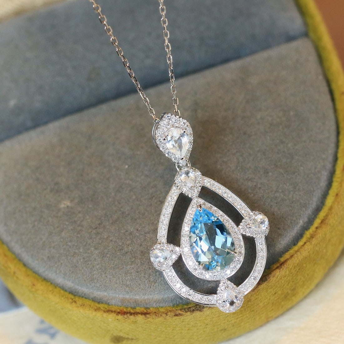 14k Gold 1.65 Ctw Natural Aquamarine & Sapphire Pendant( Without Chain ) - 2