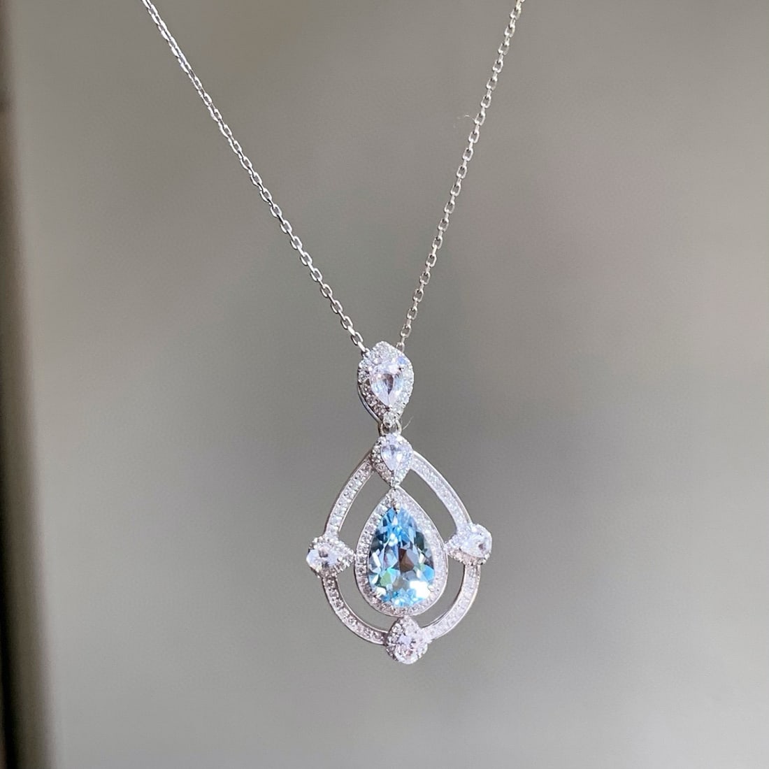 14k Gold 1.65 Ctw Natural Aquamarine & Sapphire Pendant( Without Chain ) - 4
