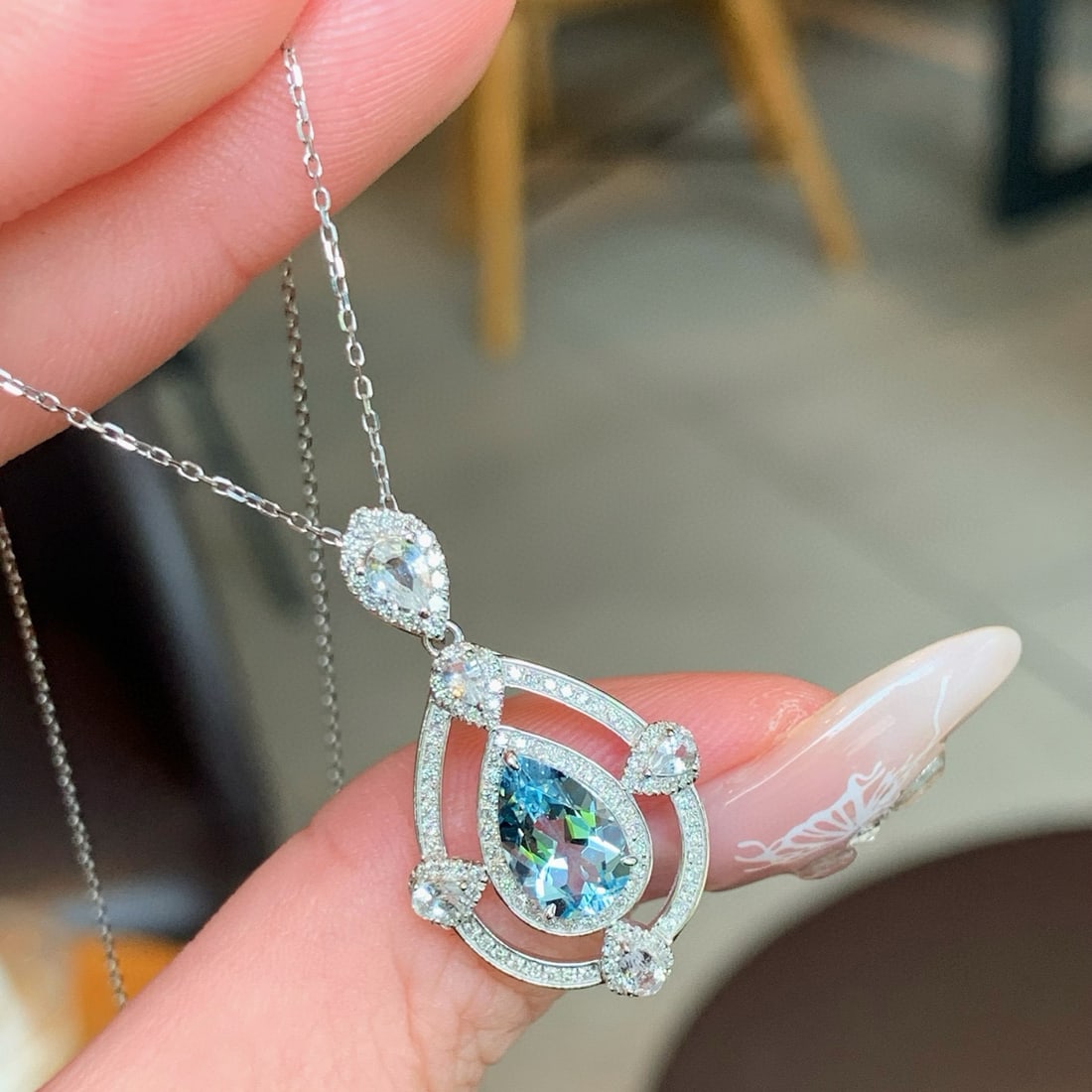 14k Gold 1.65 Ctw Natural Aquamarine & Sapphire Pendant( Without Chain ) - 5