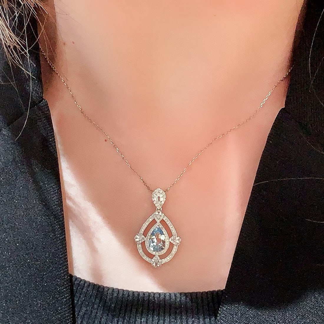 14k Gold 1.65 Ctw Natural Aquamarine & Sapphire Pendant( Without Chain ) - 6