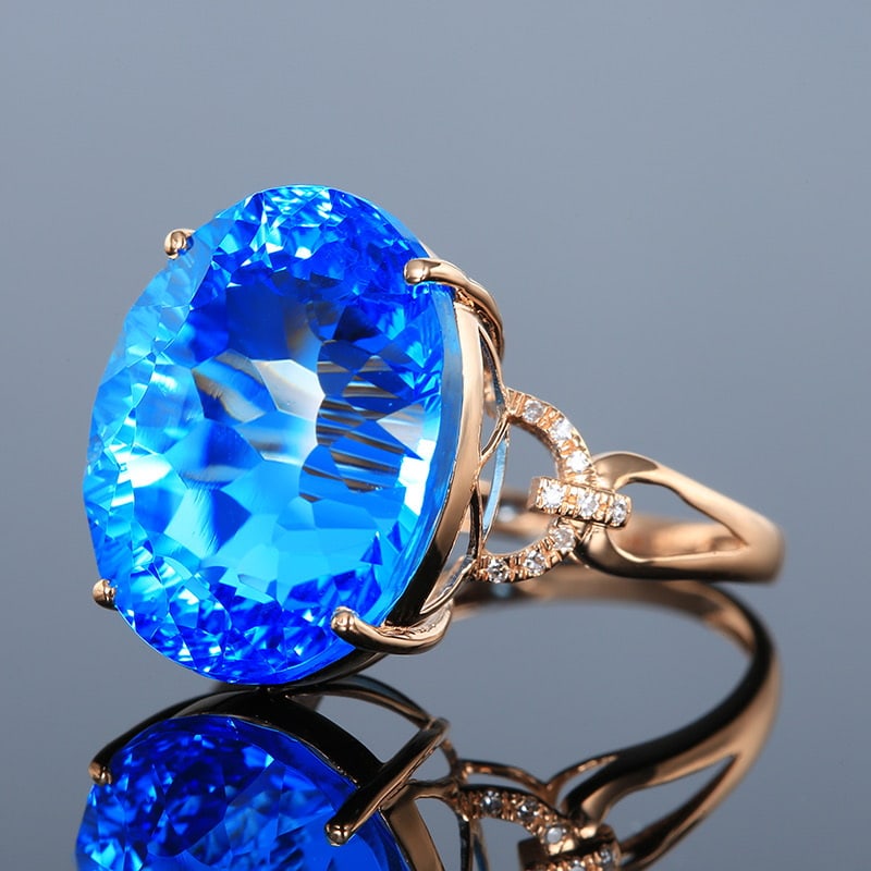14k Gold 18.21 Ct Natural Topaz & Diamond Ring - 2