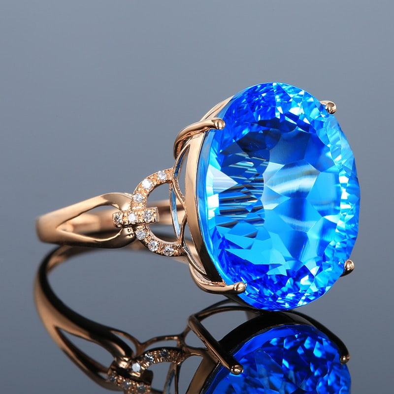 14k Gold 18.21 Ct Natural Topaz & Diamond Ring - 3