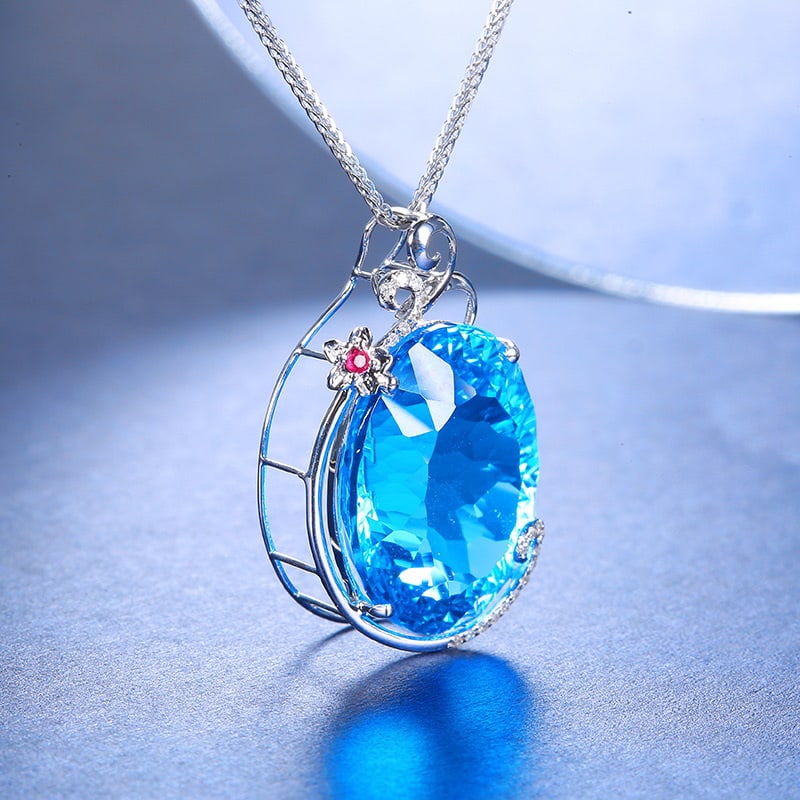 14k Gold 22.02 Ct Natural Topaz & Diamond & Ruby Pendant( Without Chain ) - 3